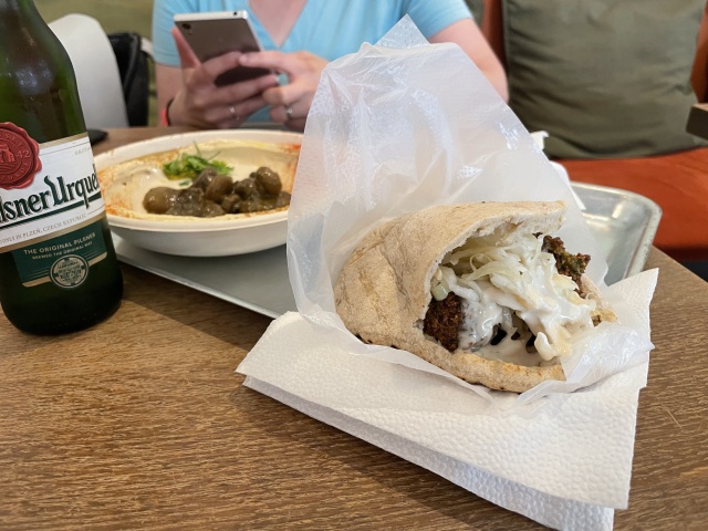 falafel wrap and hummus with mushrooms