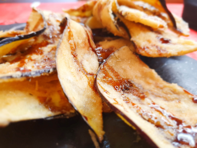 vegan foods from the european road: Crispy Eggplant Drizzled with Sugar Cane Syrup (Berenjenas Con Miel), Spain